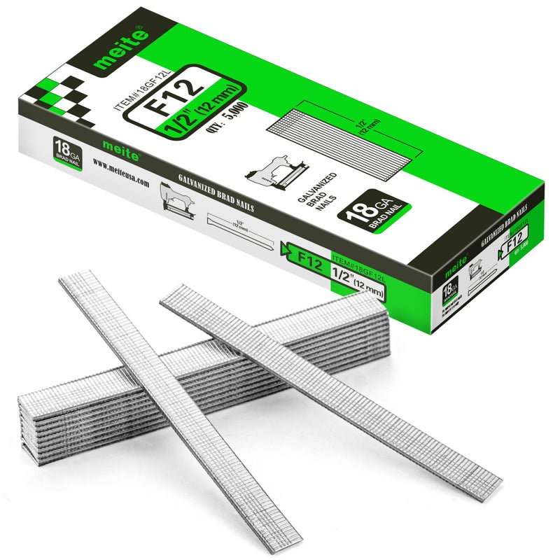 meite 1/2-Inch Brad Nails, 5,000 Count 18 Gauge 1/2" Galvanized Brad Nail F12 for Pneumatic, Electric Brad Nailer Gun (1 Box) - Image 1